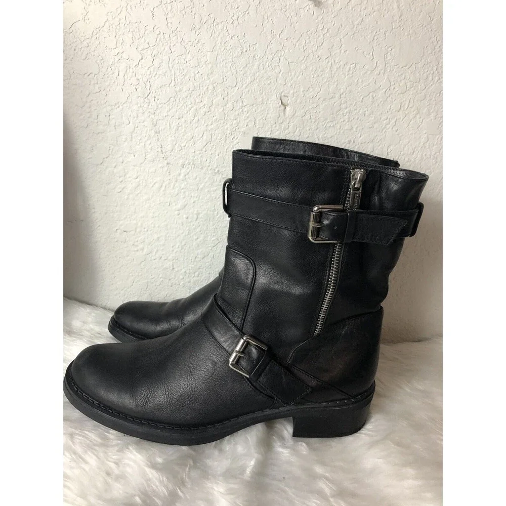 Aquatalia Womens Moto Ankle Boots Size 9.5 Black - Picture 1 of 10